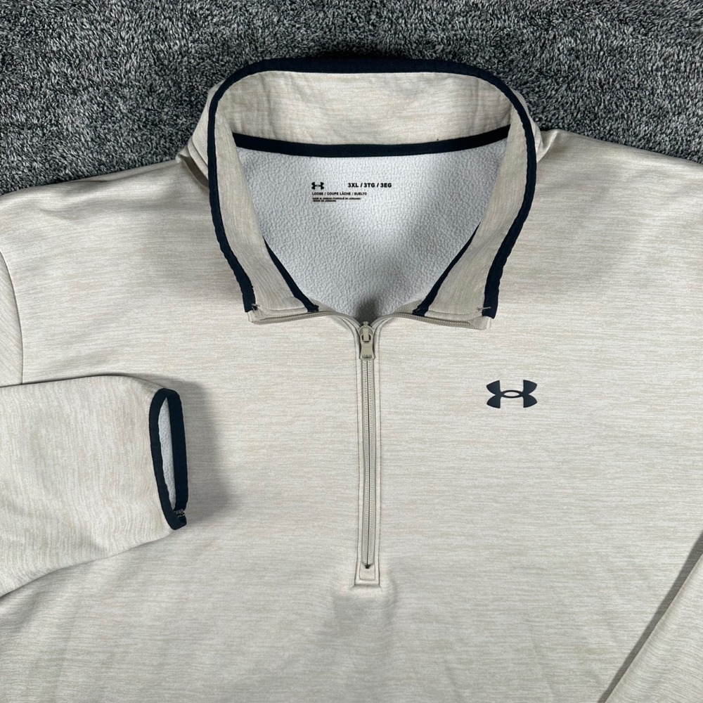 Under Armour Pullover Mens 3XL Loose 1/4 Zip Beige Fleece Lined Activewear